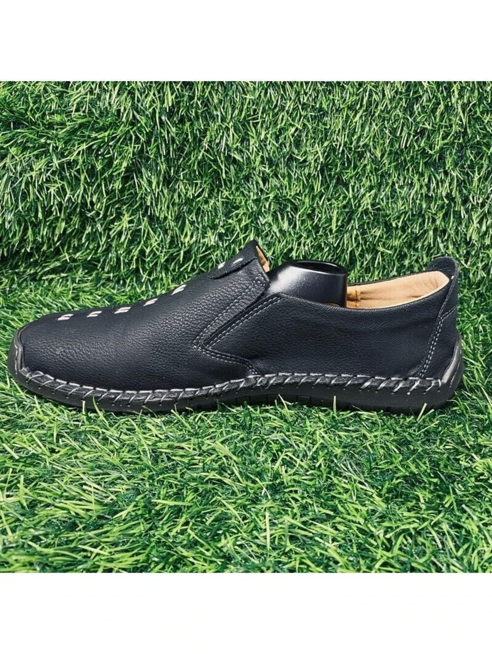 CLOHOO Black Leather Slip-On Casual Shoes Men's 12 Side Zipper 2228